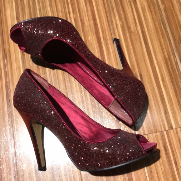 burgundy sparkly heels